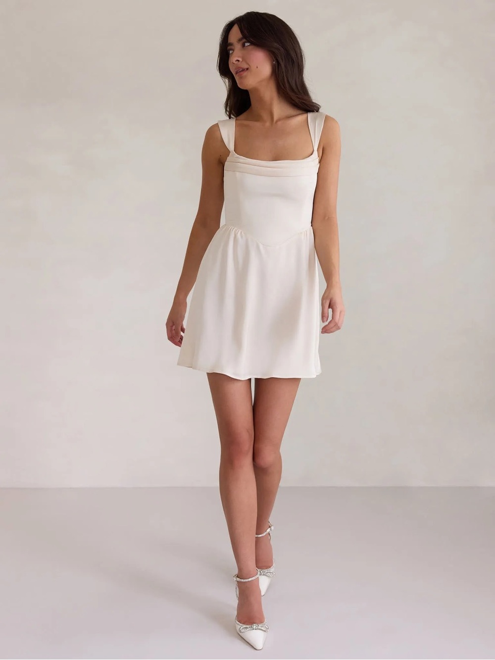Park & Fifth Carlton Cream Square-neck Mini Dress